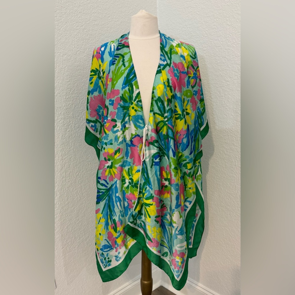 NEW Pretty Persuasions Colorful Open Front Swim Cover Up / Scarf With Tassel
